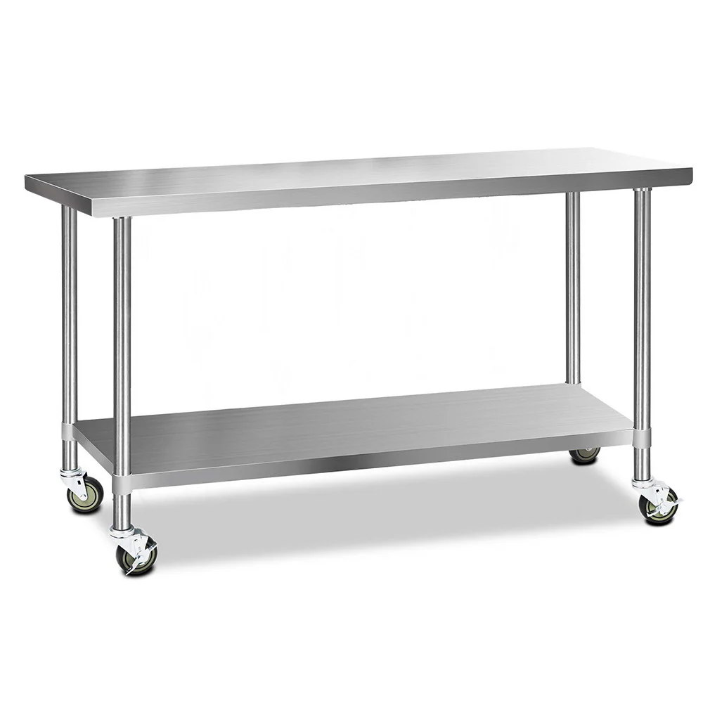 430 Stainless Steel Kitchen Benches Work Bench Food Prep Table with Wheels 1829Mmx610MM - Nurns