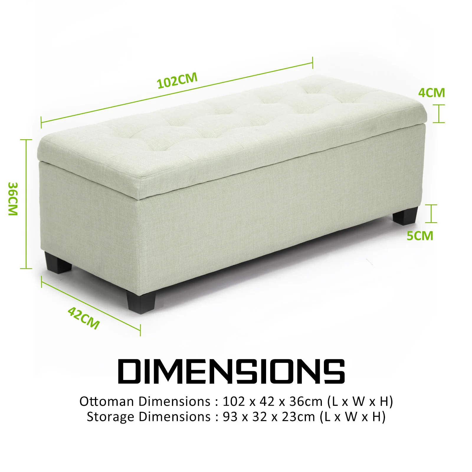 102cm Storage Ottoman Stool Fabric - Light Green - Nurns