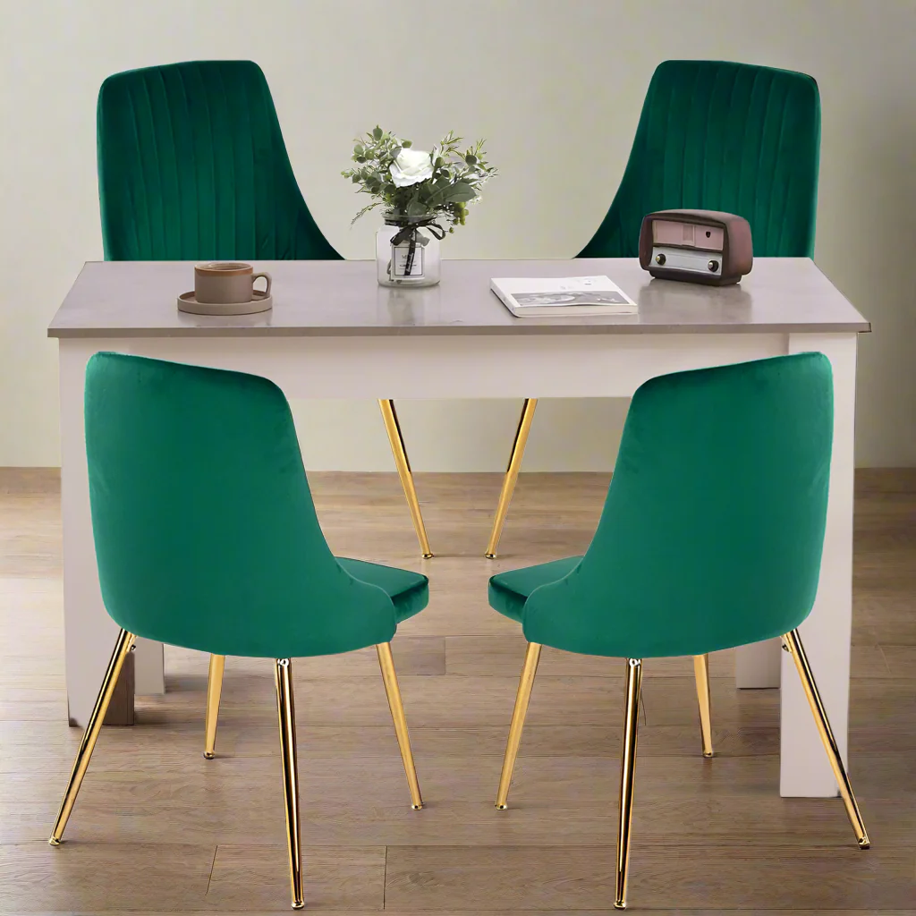 5-Piece Elvio Green Dining Table & Chair Set Rectangular Velvet - Nurns