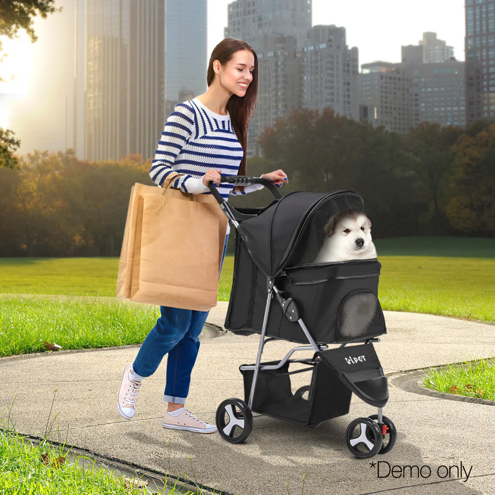 3 Wheel Pet Stroller - Black - Nurns