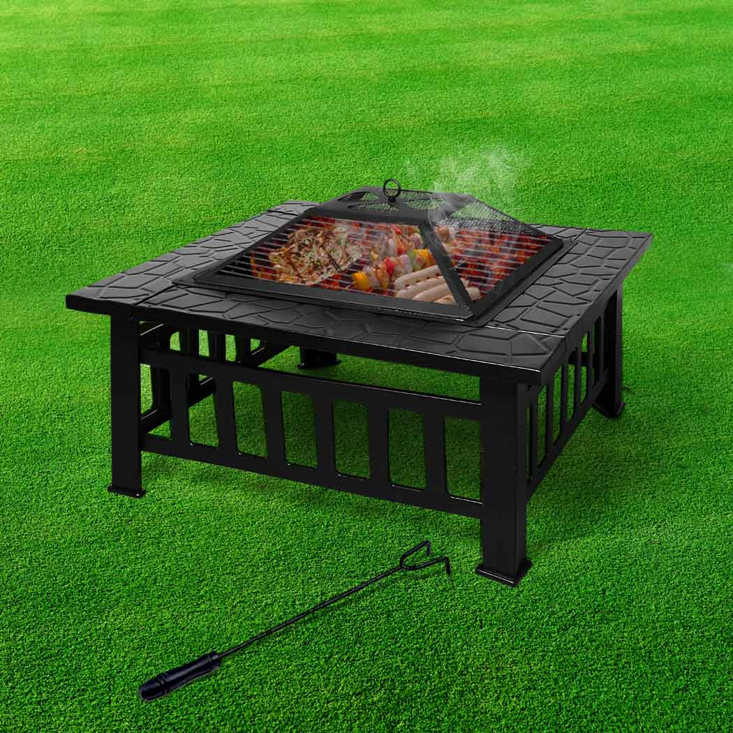 3 in 1 Fire Pit BBQ Grill Pits Outdoor Patio Garden Heater Fireplace BBQS Grills - Nurns