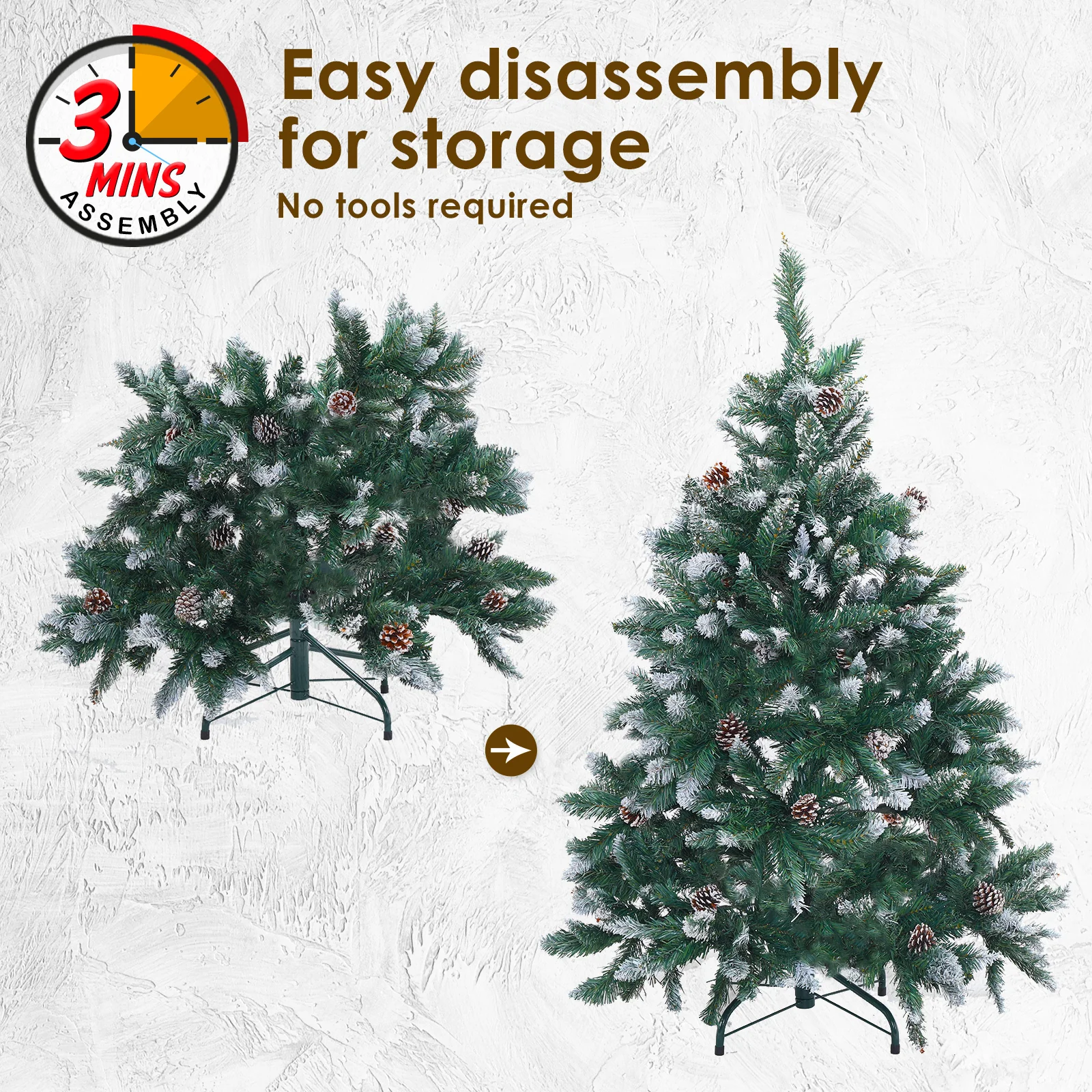 4ft 1.2m 390 Tips Snowy Christmas Tree Xmas Pine Cones Green - Nurns