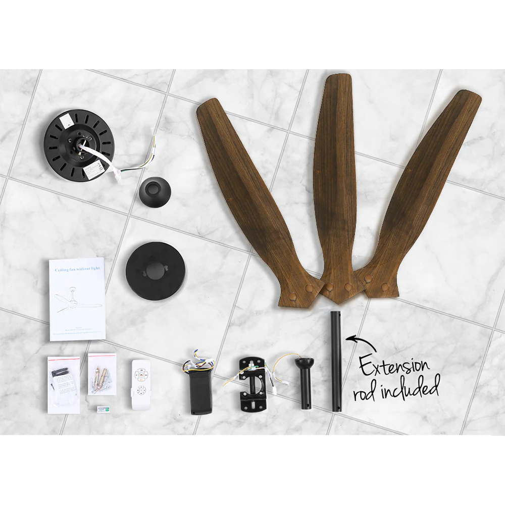 52'' Ceiling Fan With Remote Control Fans 3 Wooden Blades Timer 1300mm - Nurns