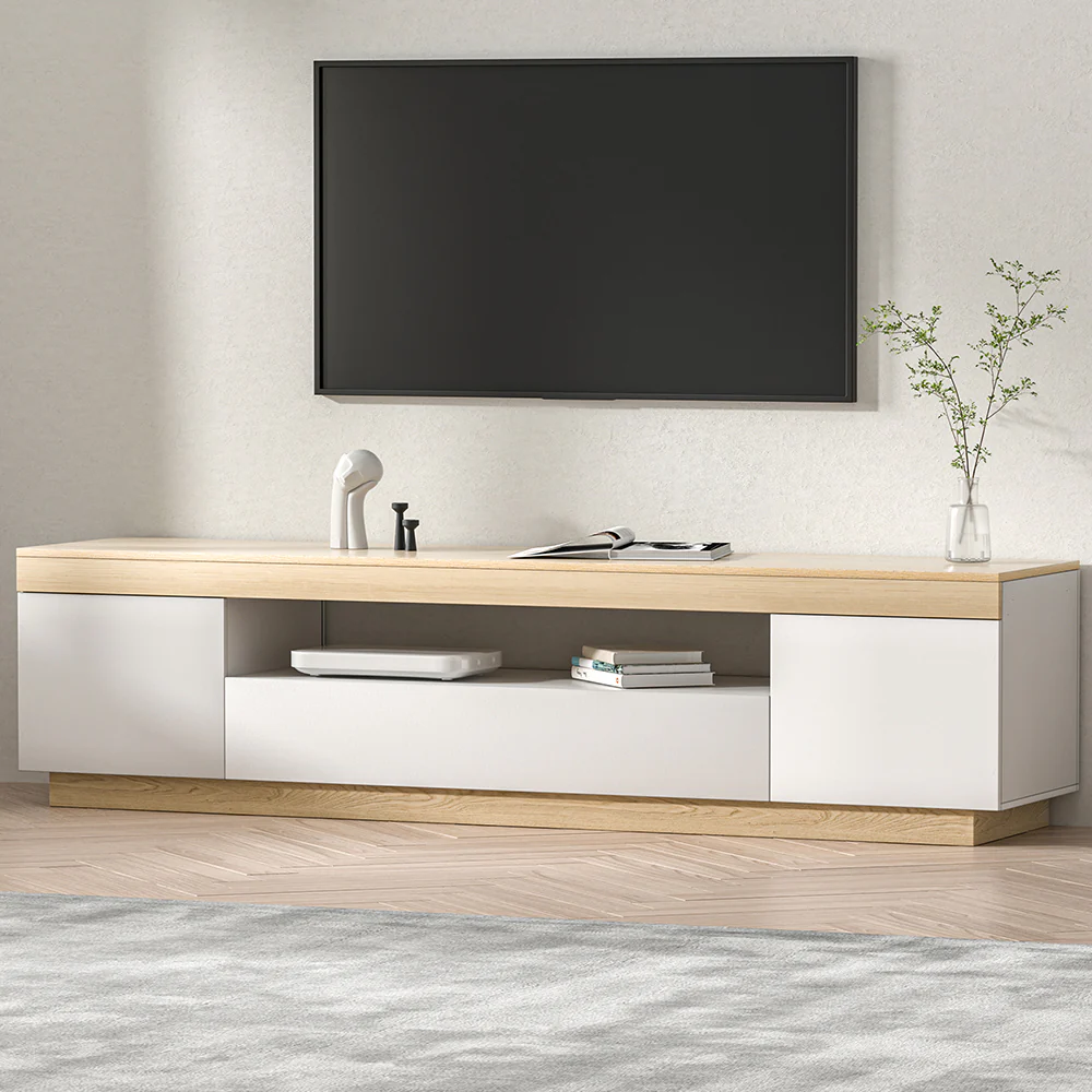180cm TV Cabinet Entertainment Unit Stand - White Wood - Nurns
