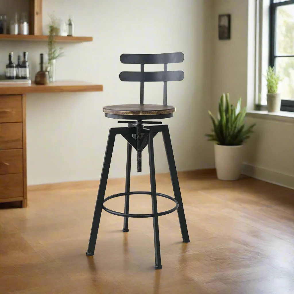 110cm Helsinki Industrial Adjustable Swivel Bar Stools with Back Wood Counter Chairs - Brown - Nurns