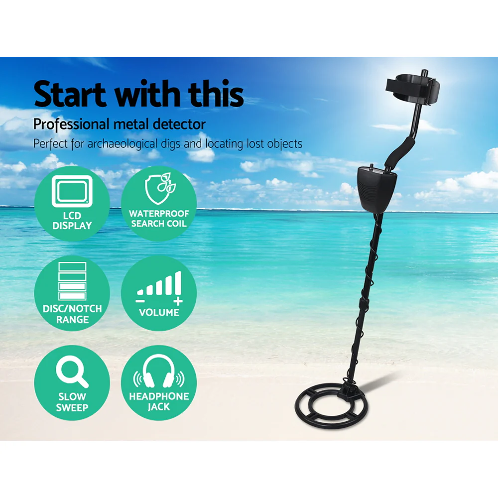 250cm LCD Screen Metal Detector with Headphones - Black - Nurns