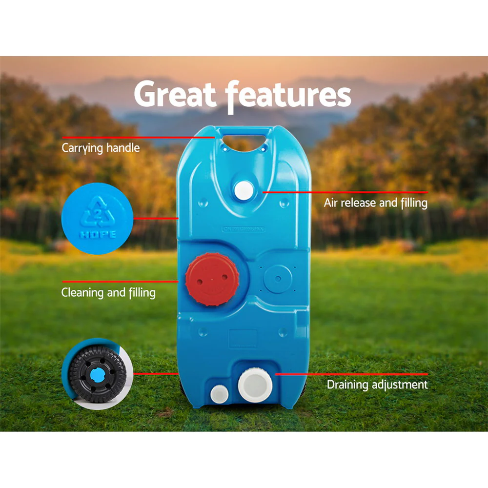 40L Portable Wheel Water Tank Camping Caravan Storage Blue - Nurns