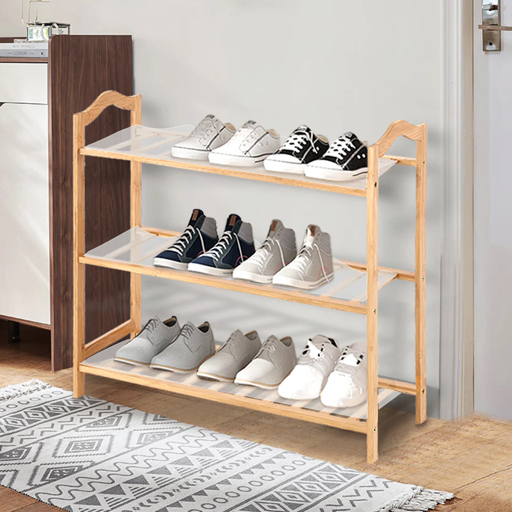 2x Levede 3 Tier Bamboo Shoe Rack Shoes - Nurns