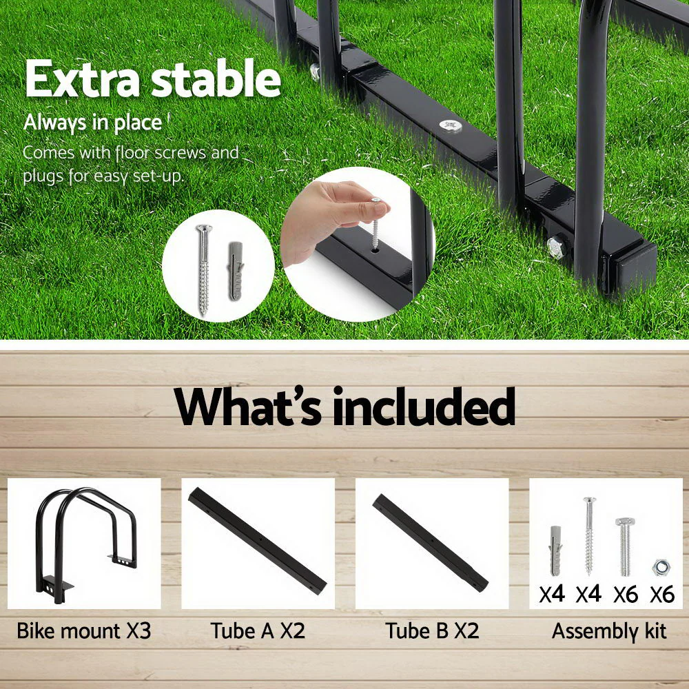 3 Bike Stand Floor Bicycle Storage Black - Nurns