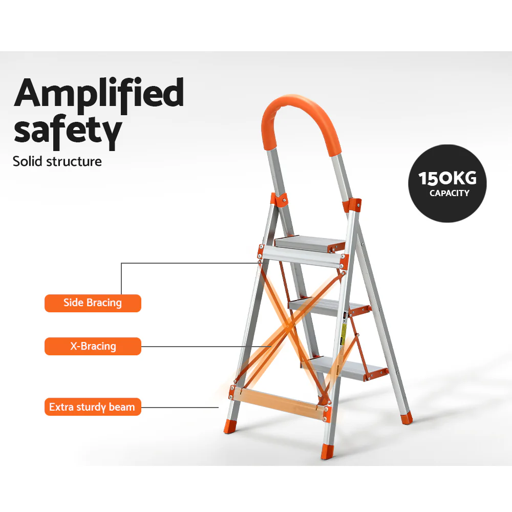 3 Step Ladder Multi-Purpose Folding Aluminium Light Weight Non Slip Platform - Nurns