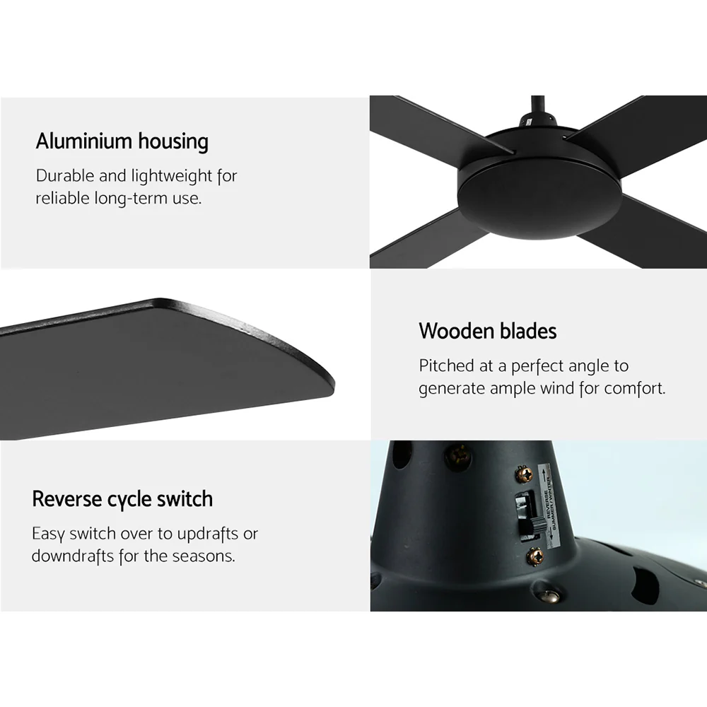 52'' Ceiling Fan AC Motor 4 Blades with Remote - Black - Nurns