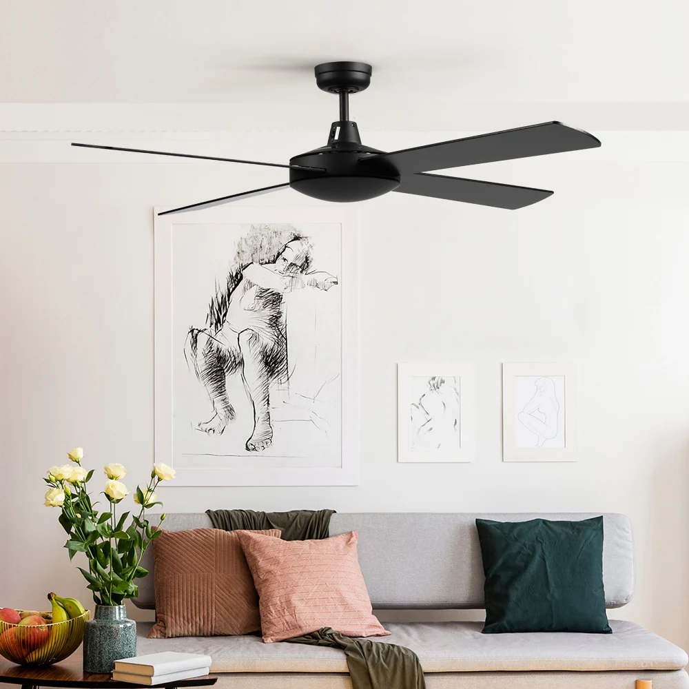 52'' Ceiling Fan AC Motor 4 Blades with Remote - Black - Nurns