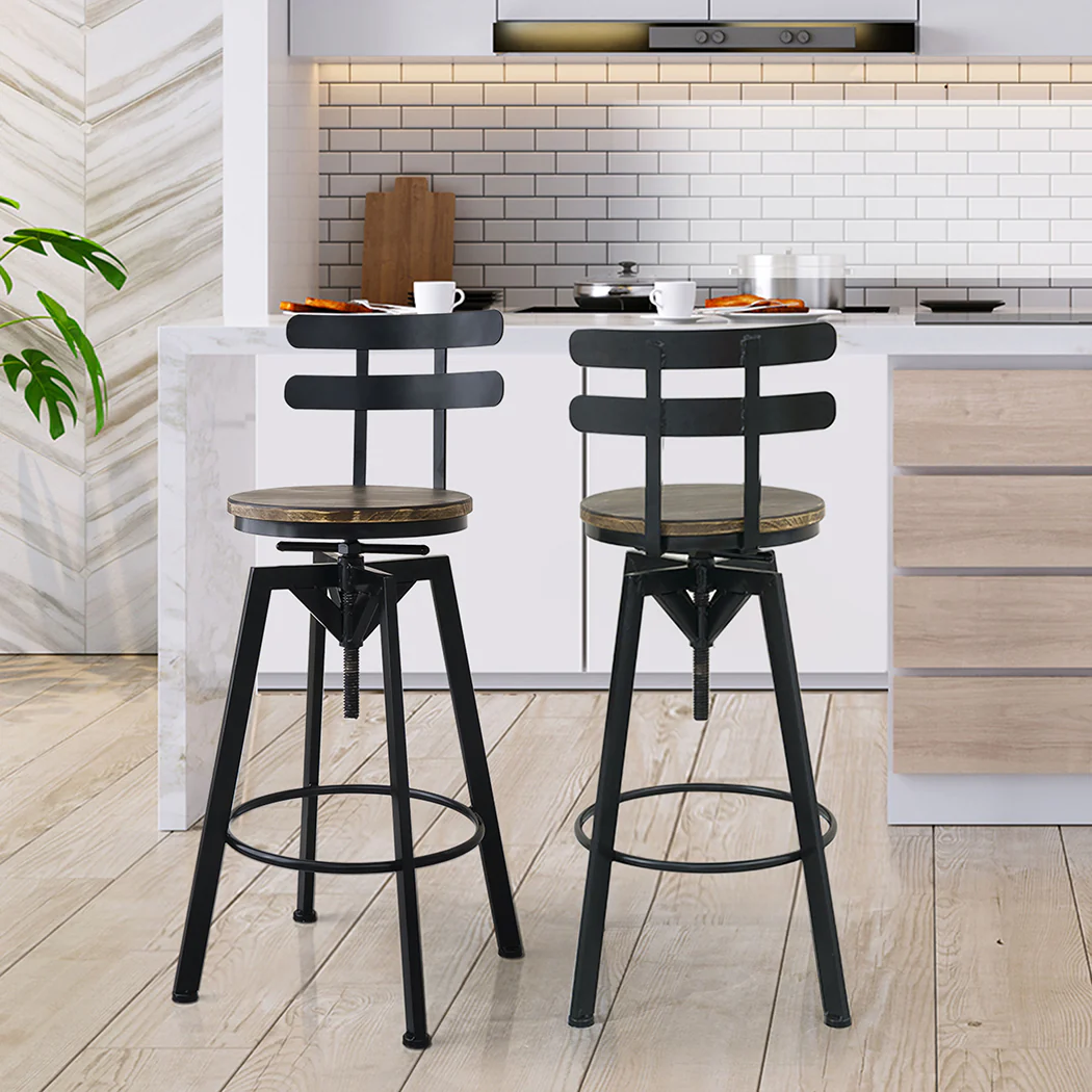 110cm Helsinki Industrial Adjustable Swivel Bar Stools with Back Wood Counter Chairs - Brown - Nurns