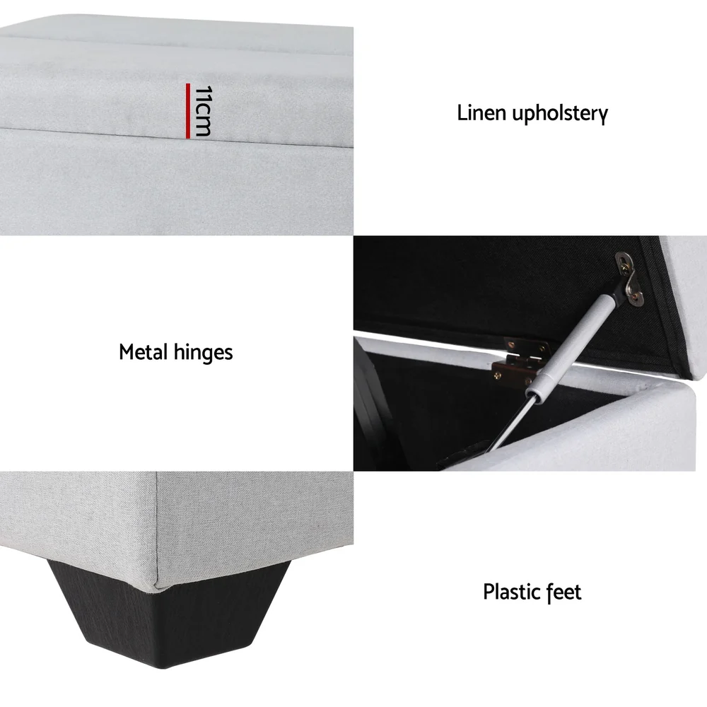 112cm Ottoman Storage Sofa Bed Foldable - Grey - Nurns