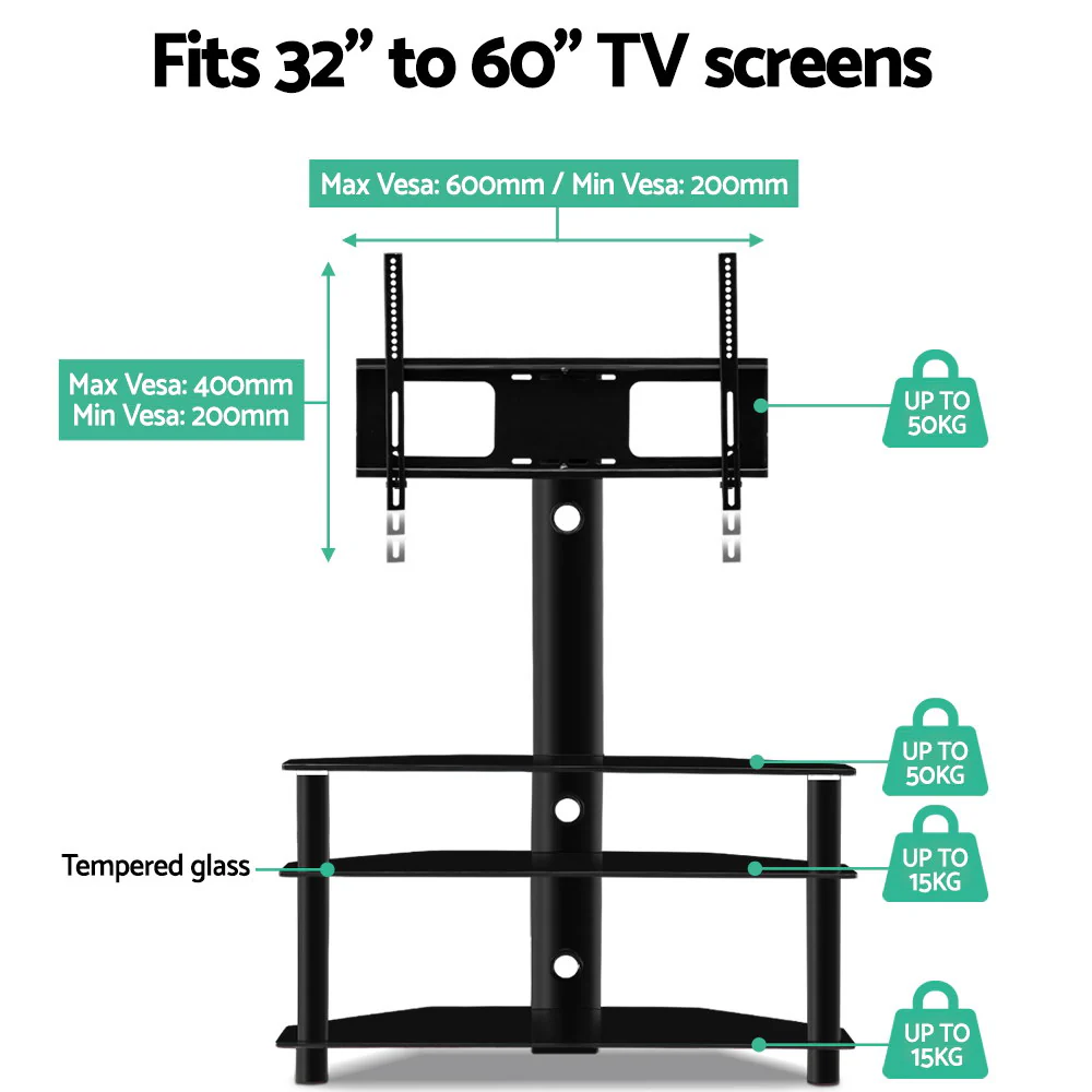 3 Tier Floor TV Stand with Bracket Shelf Mount - Nurns