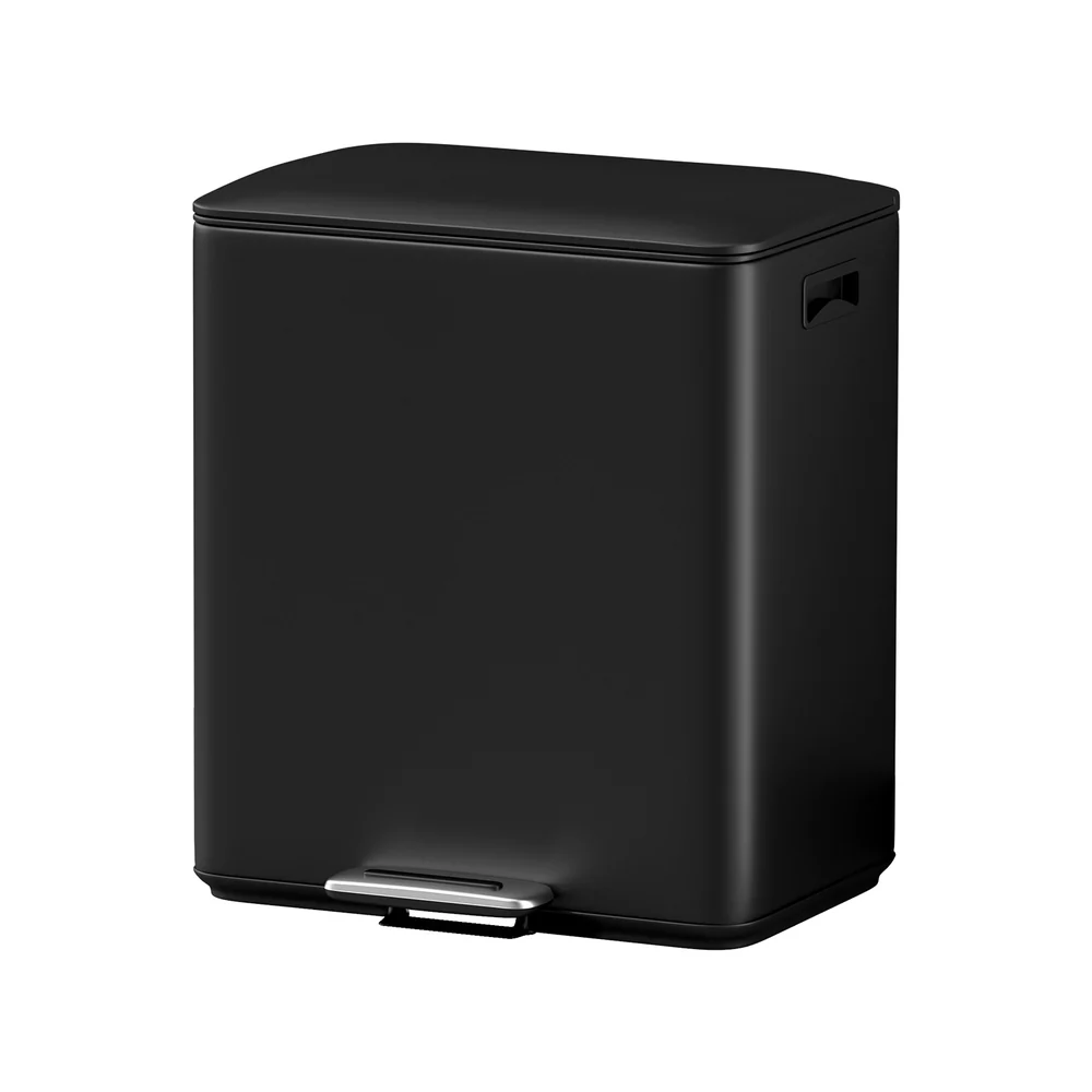 40L Pedal Bins Rubbish Bin Dual Compartment Waste Recycle Dustbins - Black - Nurns