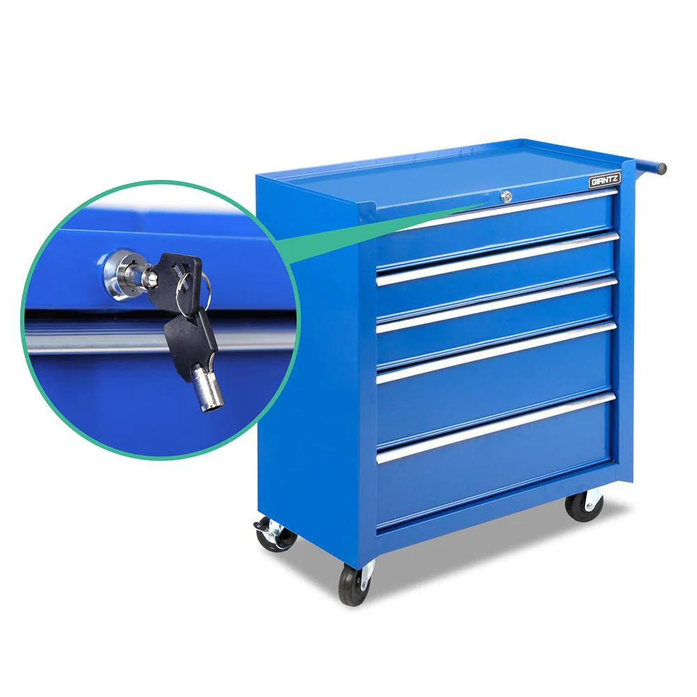 5 Drawer Mechanic Tool Box Cabinet Storage Trolley - Blue - Nurns