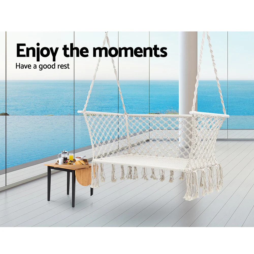 2-Seater Hammock Chair Outdoor Portable Camping Hammocks - Cream - Nurns