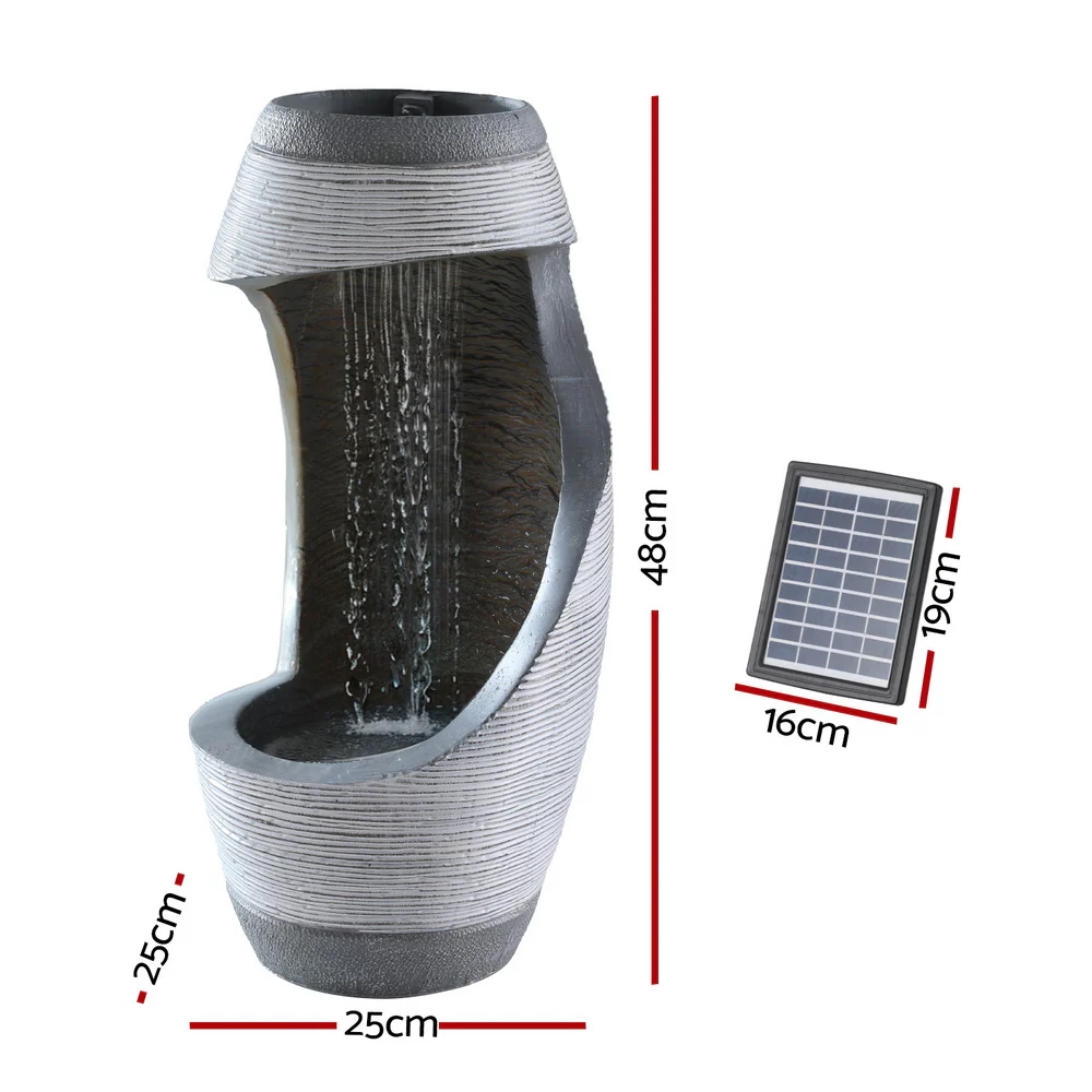 48cm Solar Fountain Water Feature Bird Bath Outdoor Garden Cascade - Grey - Nurns