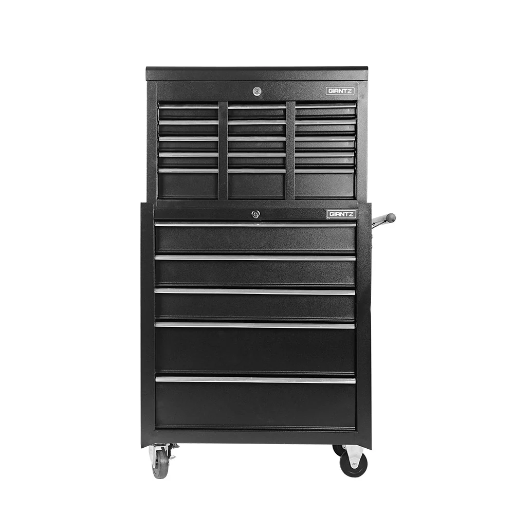 14 Drawers Toolbox Chest Cabinet Mechanic Trolley Garage Tool Storage Box - Black - Nurns