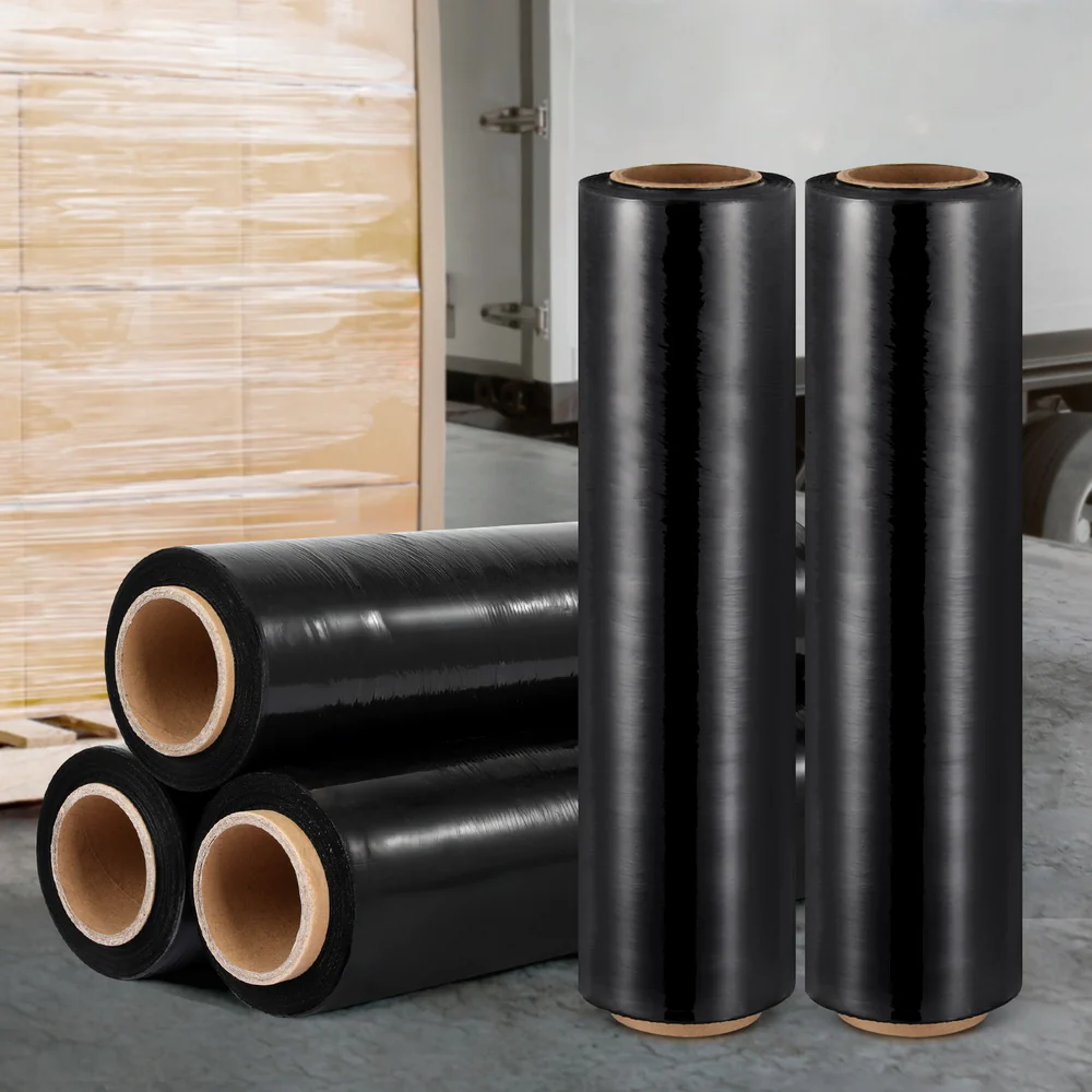 500mm x 400m Stretch Film Pallet Shrink Wrap 5 Rolls Package Use Plastic Black - Nurns