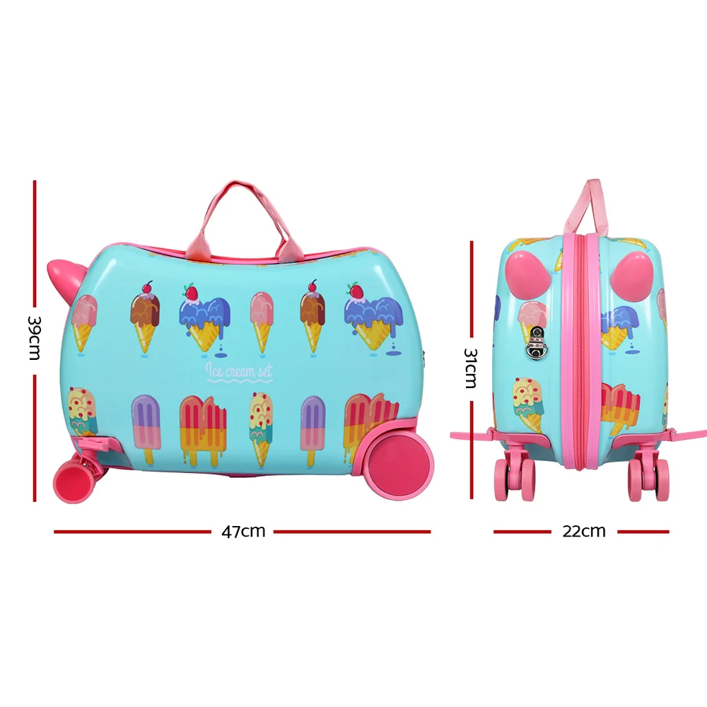 17inch Kids Ride On Luggage Children Suitcase Trolley Travel - Ice Cream - Nurns