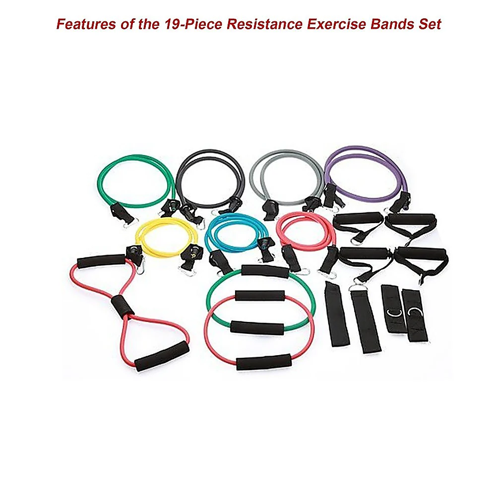 19PC Resistance Exercise Fitness Bands Tubes Kit Yoga Set - Nurns
