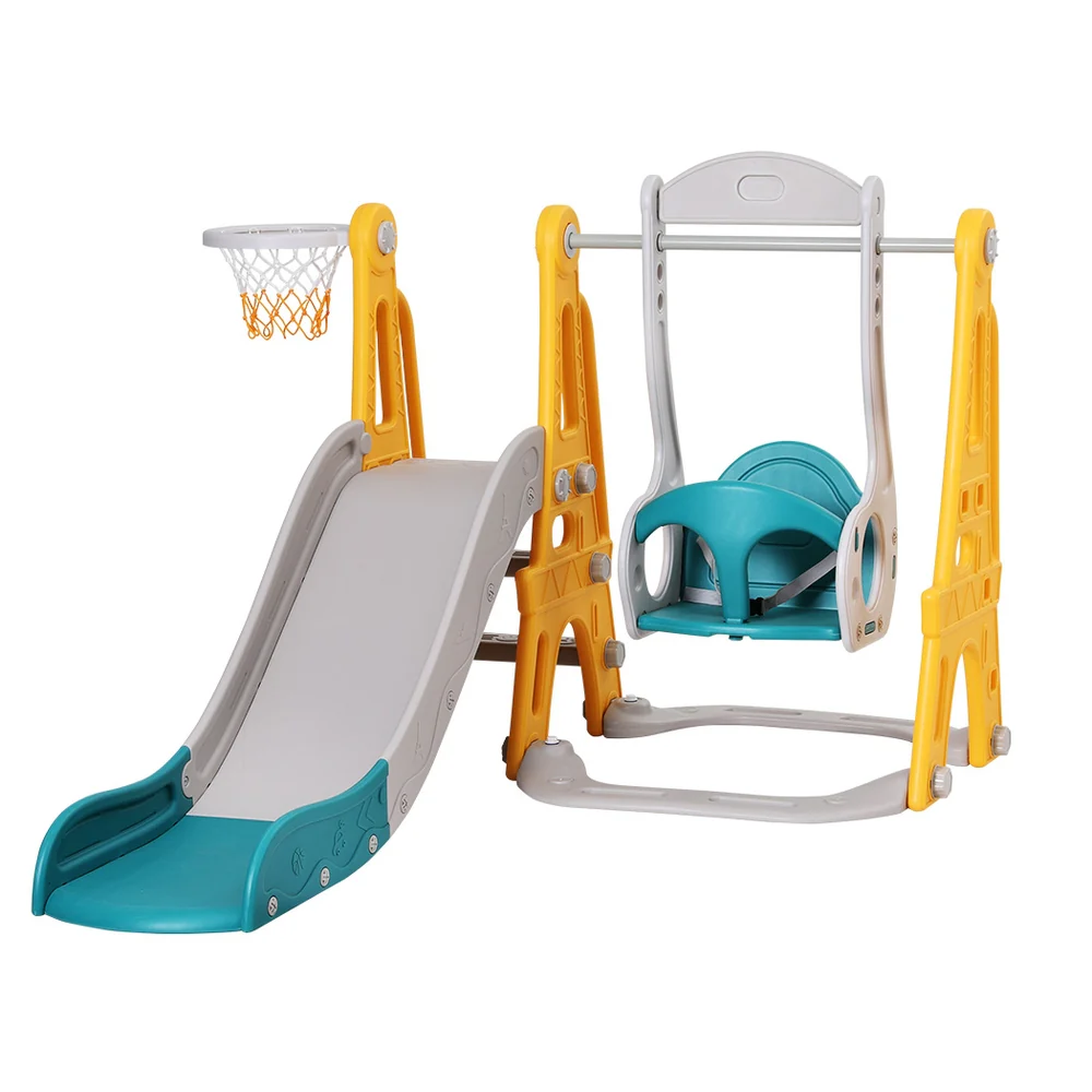 140cm Kids Slide Swing Set Basketball Outdoor Toys Adjustable Height - Green - Nurns