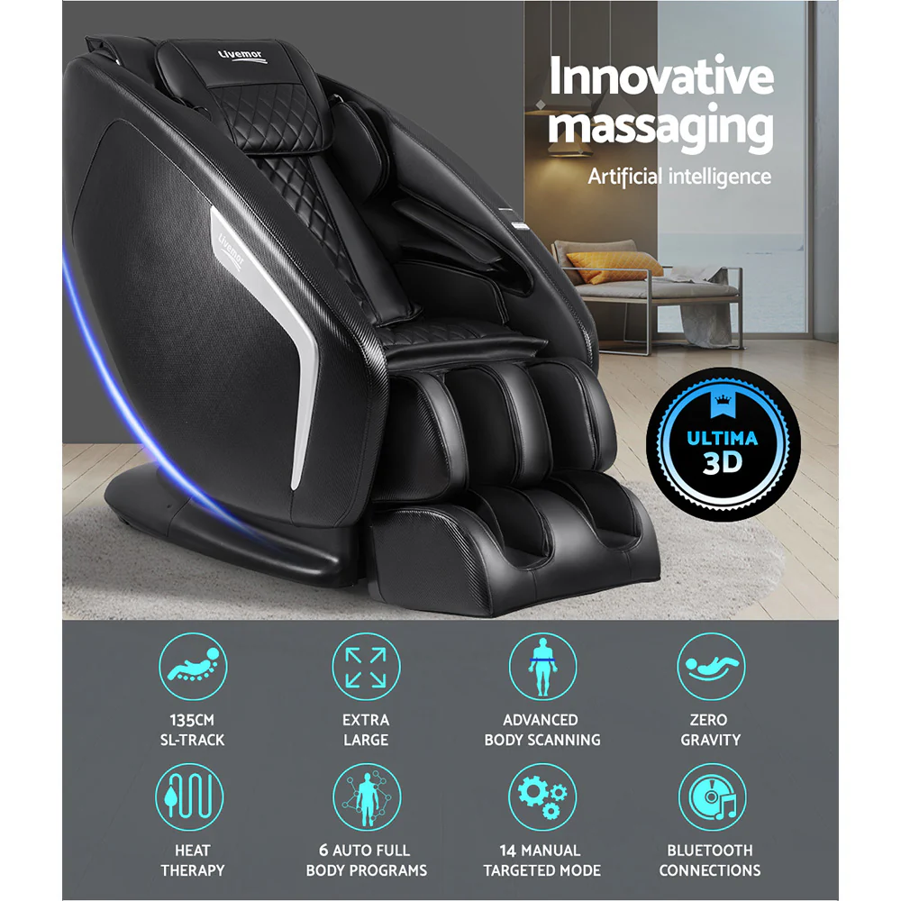 3D Electric Massage Chair Shiatsu Kneading Massager Zero Gravity Large Black - Nurns