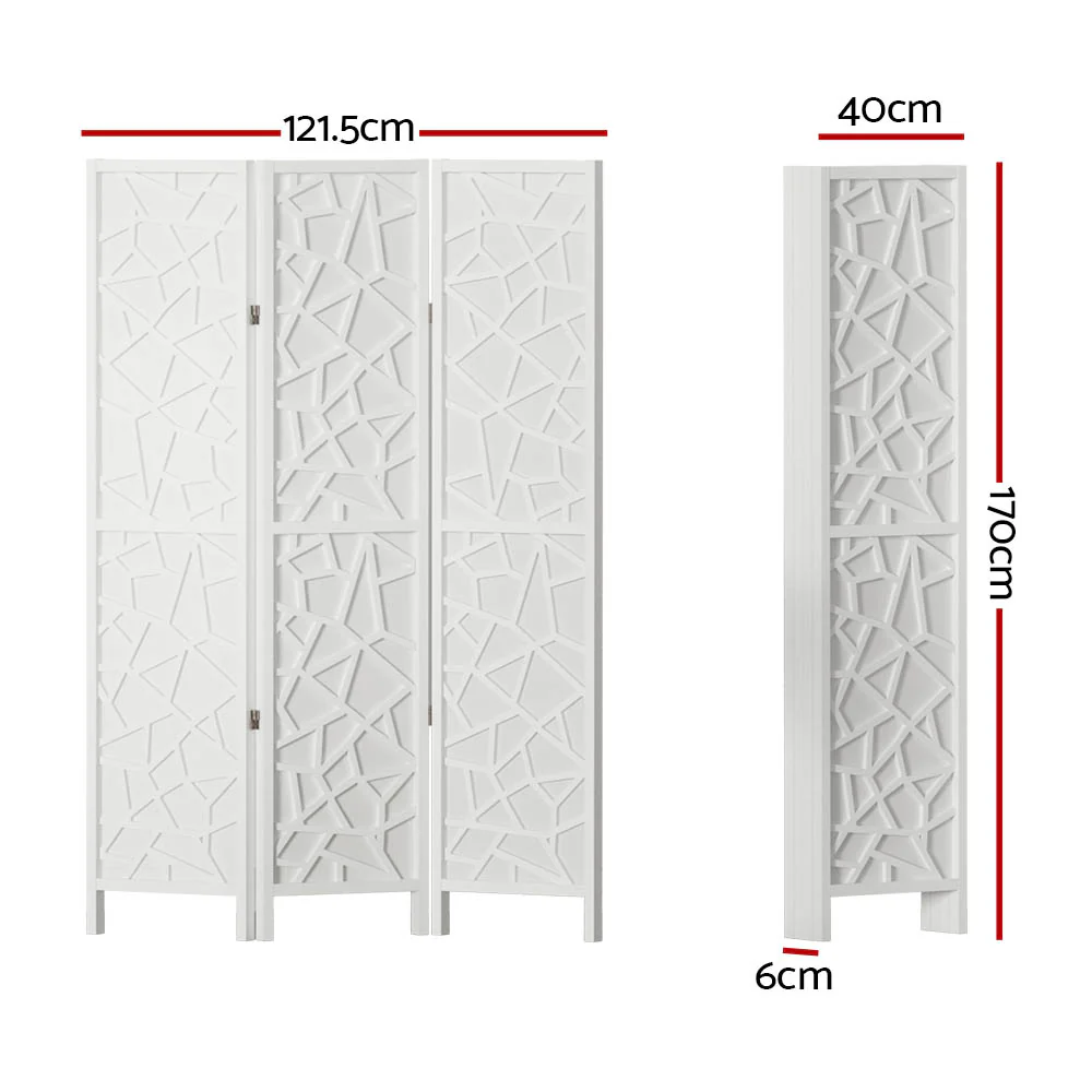 3 Panel Room Divider Screen 122x170cm - White - Nurns