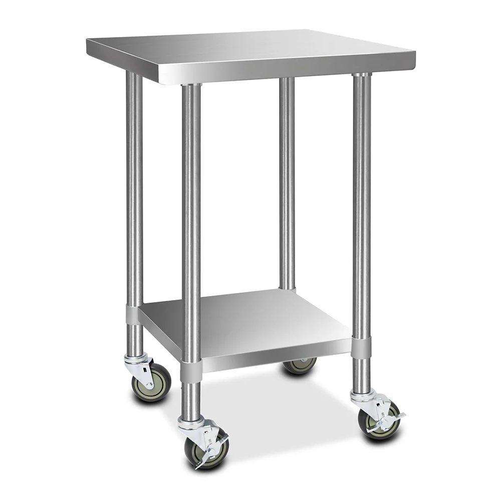 430 Stainless Steel Kitchen Benches Work Bench Food Prep Table with Wheels 610MM x 610MM - Nurns