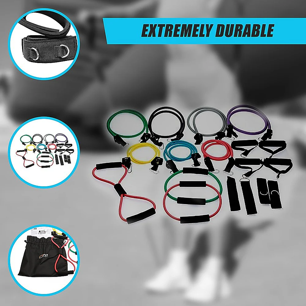 19PC Resistance Exercise Fitness Bands Tubes Kit Yoga Set - Nurns