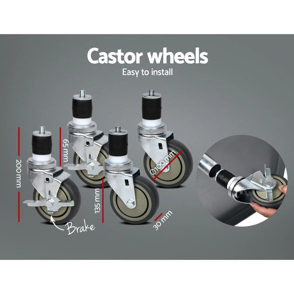 430 Stainless Steel Kitchen Benches Work Bench Food Prep Table with Wheels 1219Mmx610MM - Nurns