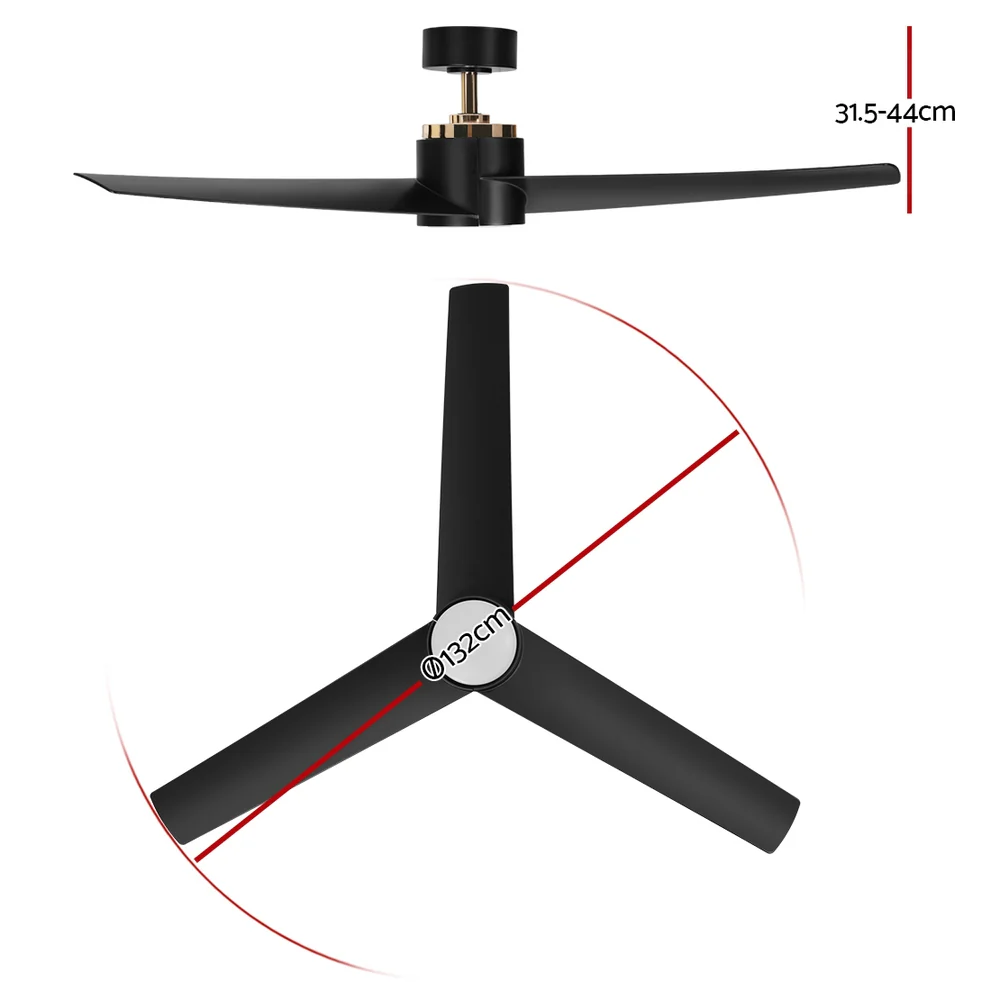 52'' Ceiling Fan DC Motor with Light andRemote - Black - Nurns