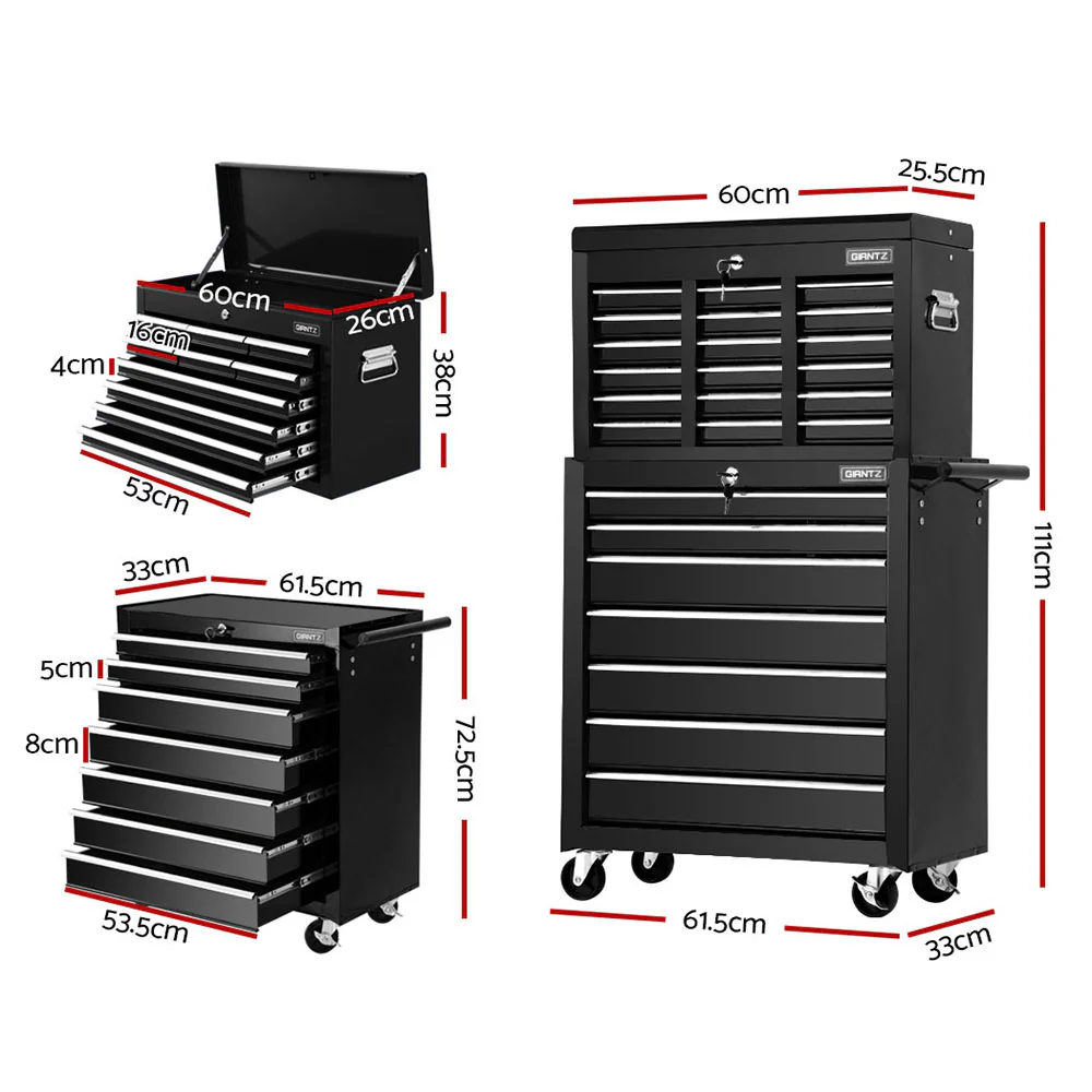 17 Drawers Tool Box Trolley Chest Cabinet Cart Garage Mechanic Toolbox Black - Nurns