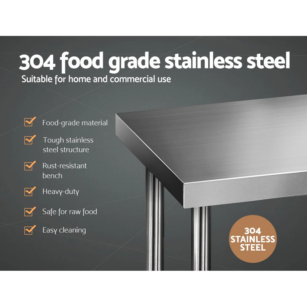 1829x610mm Commercial Stainless Steel Kitchen Bench - Nurns