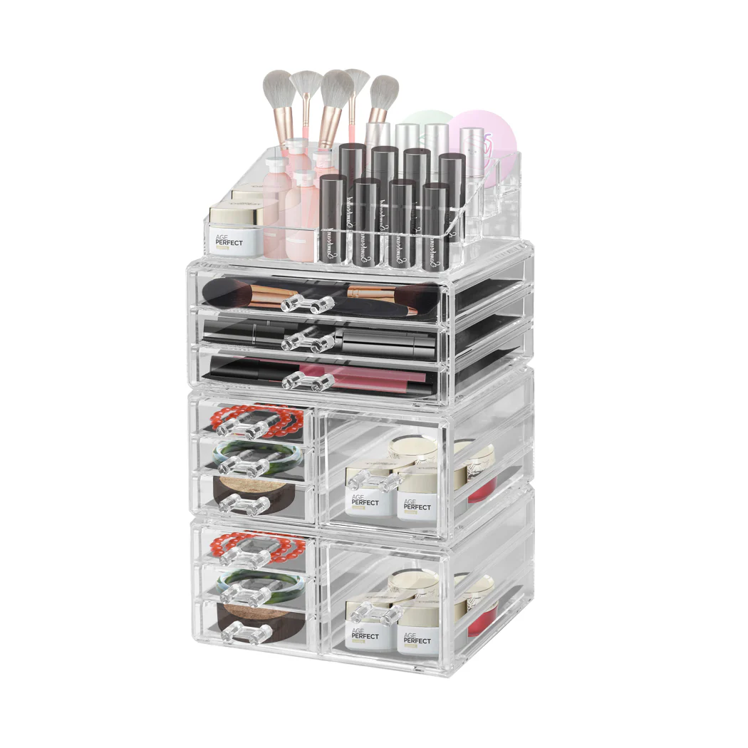 10 Drawers Clear Acrylic Boxes Cosmetic Makeup Organizer Jewellery Storage Box - Nurns