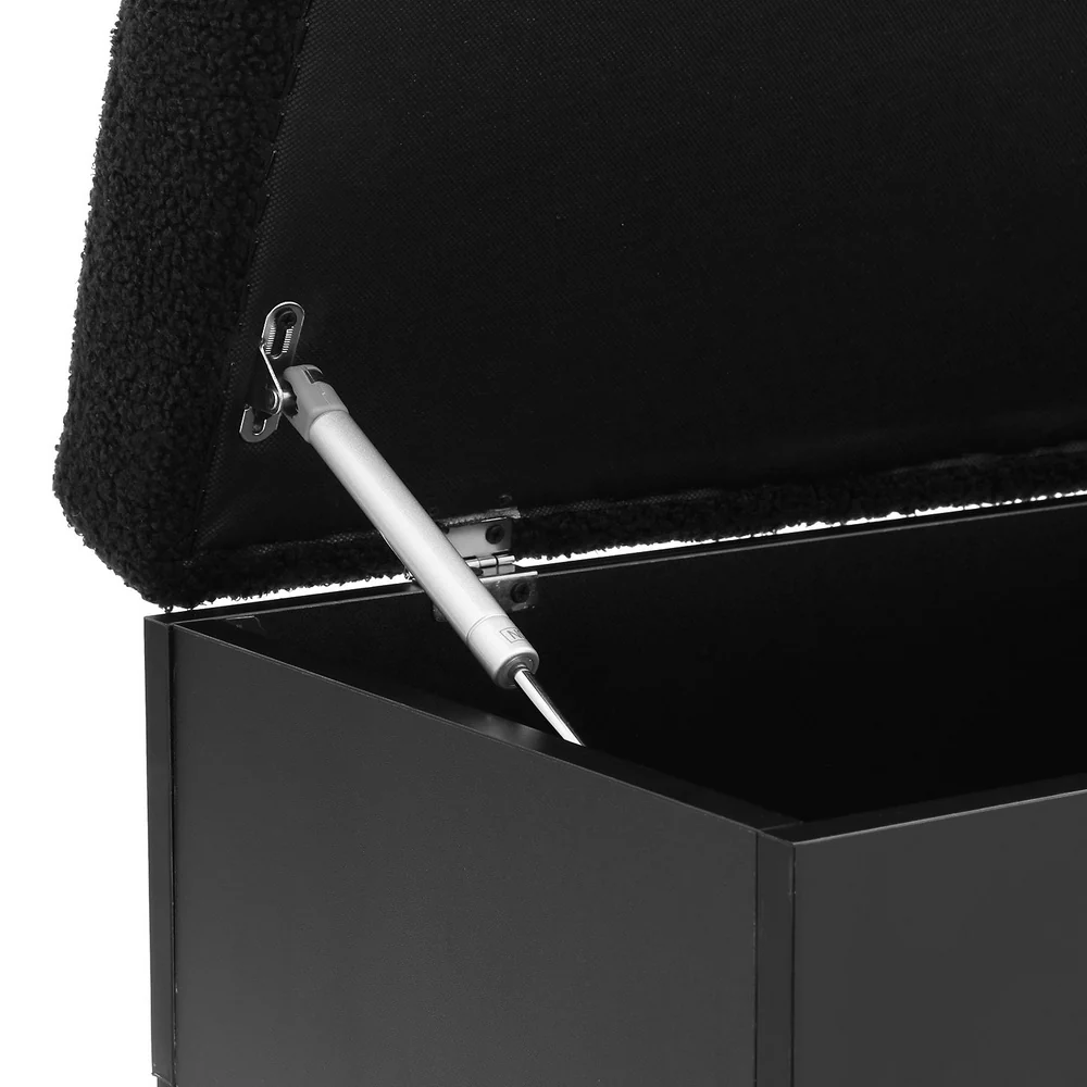 110cm Storage Ottoman Blanket Box Bouclé Shelf - Black - Nurns