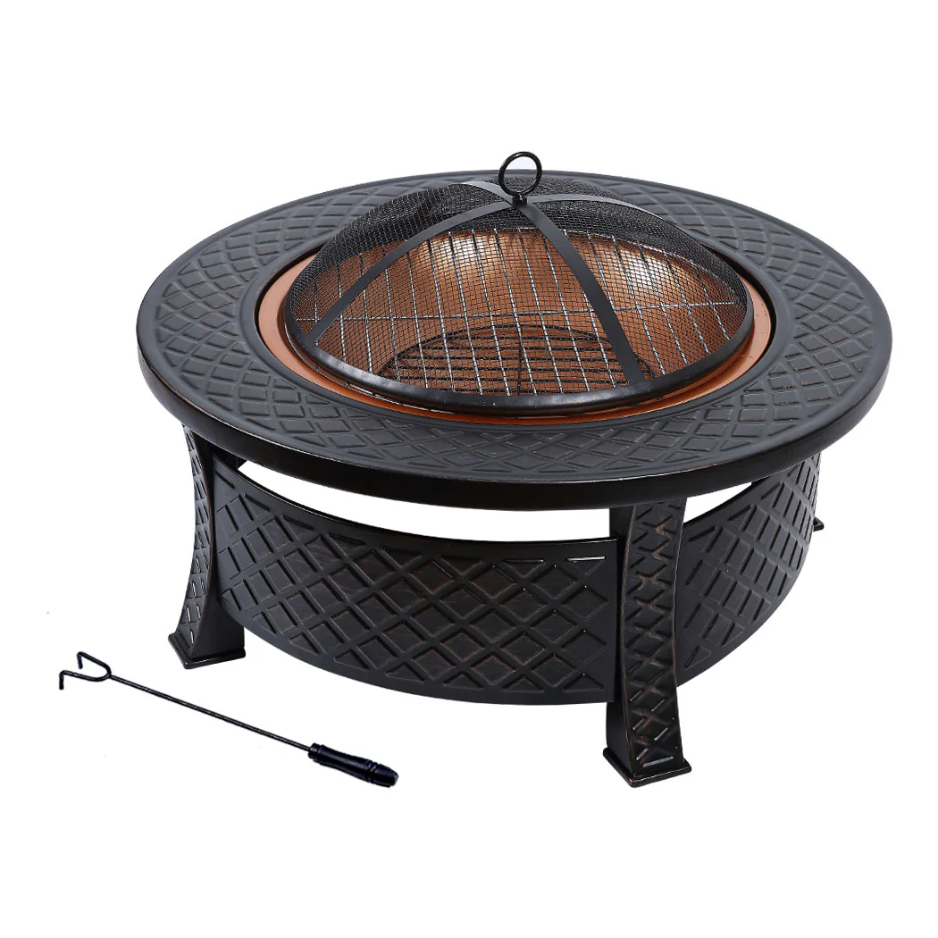 3 in 1 Outdoor Garden Fire Pit BBQ Firepit Brazier Round Stove Patio Heater - Nurns