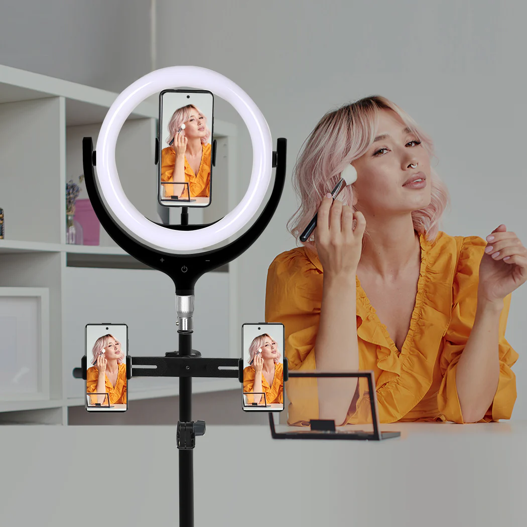12'' LED Ring Light with Tripod Stand Phone Holder Dimmable Selfie Studio Lamp Black - Nurns