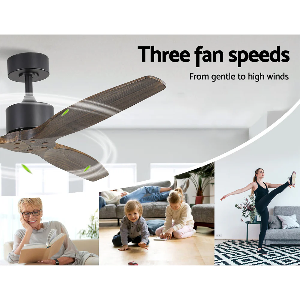 52'' Ceiling Fan With Remote Control Fans 3 Wooden Blades Timer 1300mm - Nurns