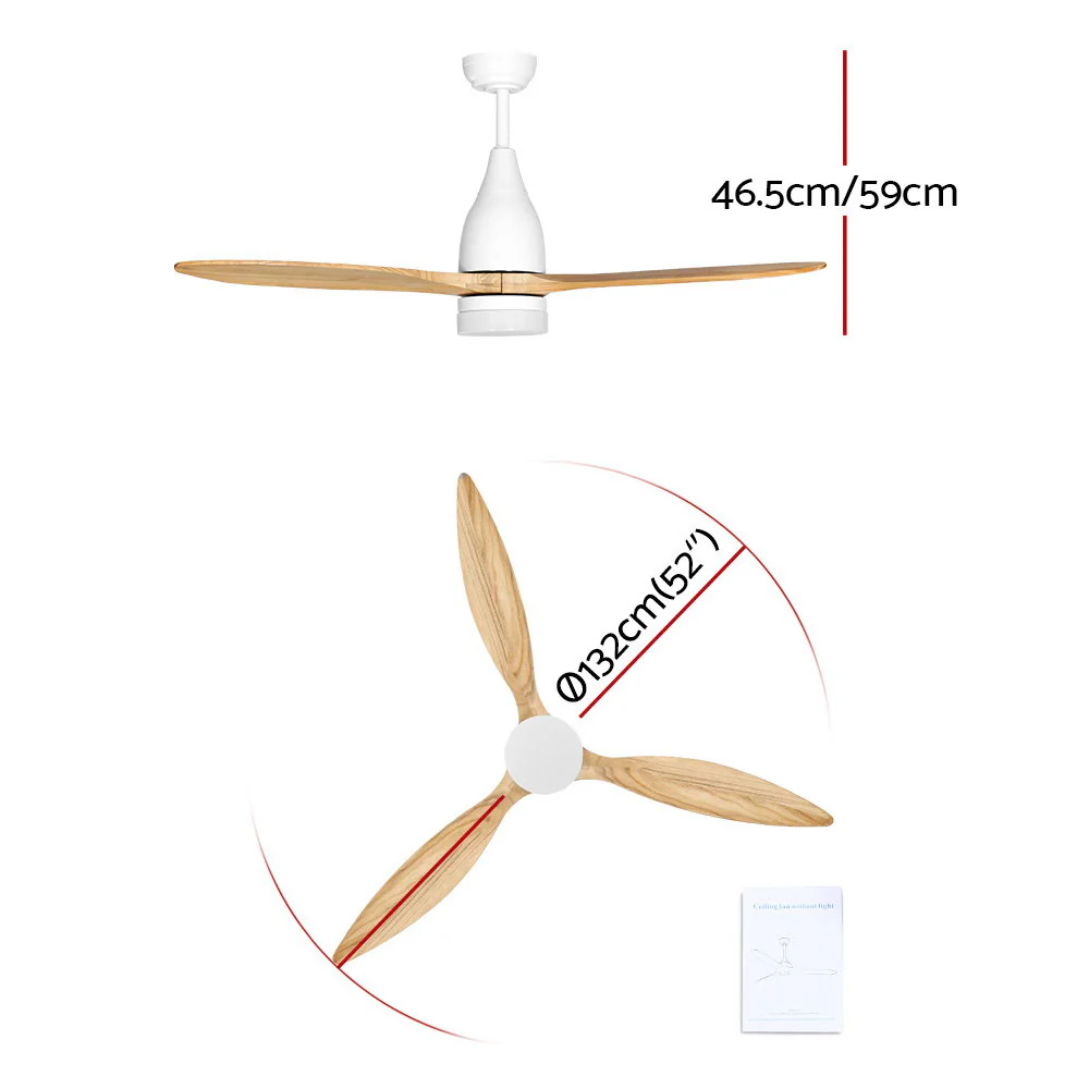 52'' Ceiling Fan LED Light Remote Control Wooden Blades Timer 1300mm - Nurns