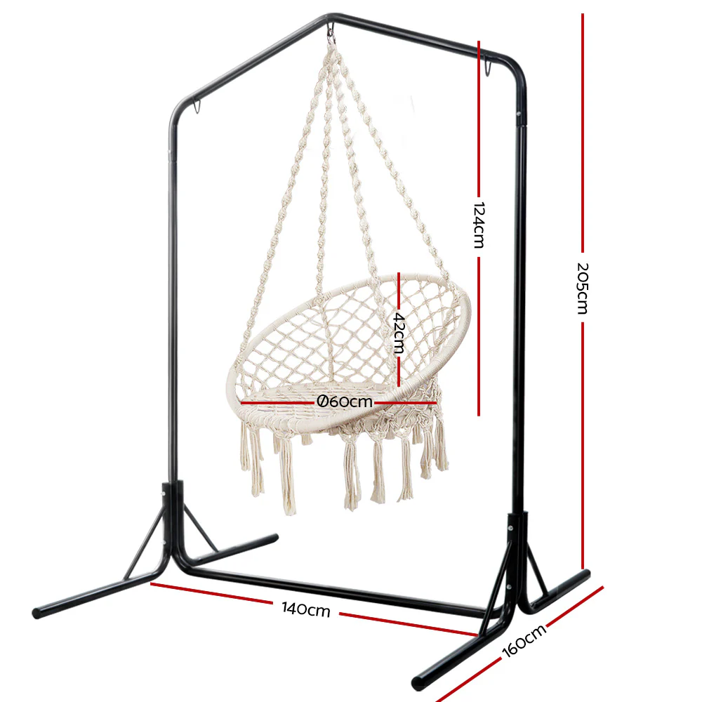 124cm Outdoor Hammock Chair with Stand Cotton Swing Relax Hanging - Cream - Nurns