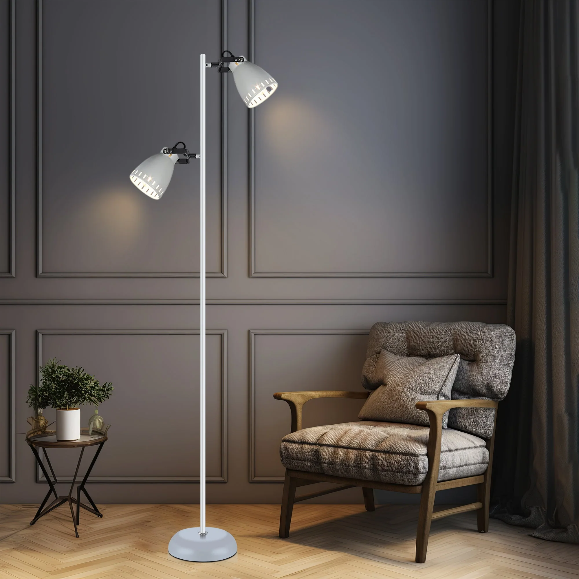 158cm Dual Light Metal Floor Lamp - White - Nurns