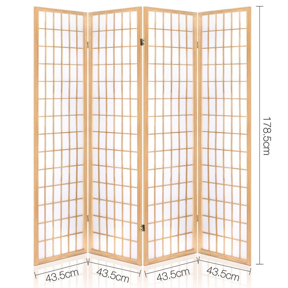 4 Panel Room Divider Screen 174x179cm - Natural - Nurns