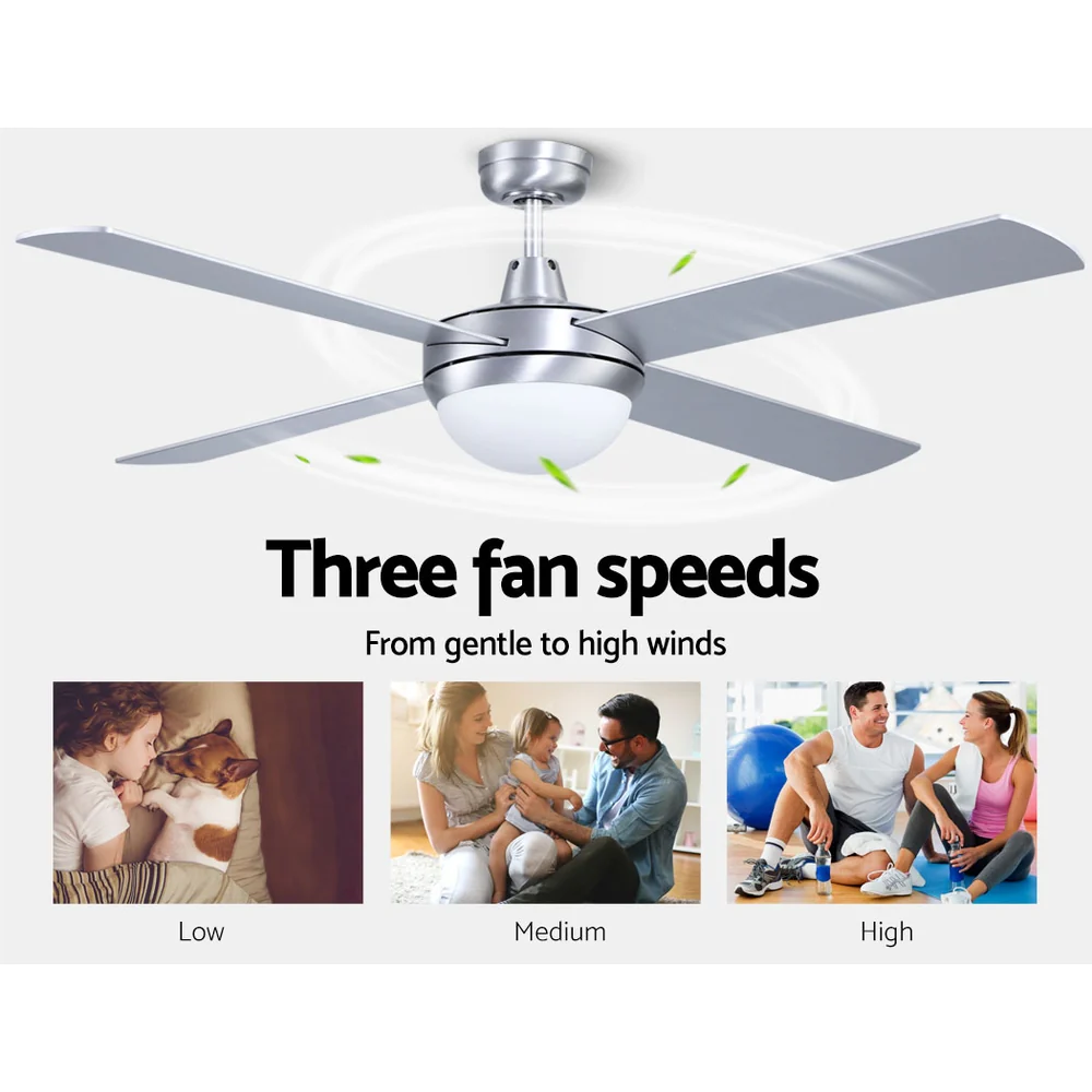 52'' Ceiling Fan w/Light w/Remote Timer - Silver - Nurns