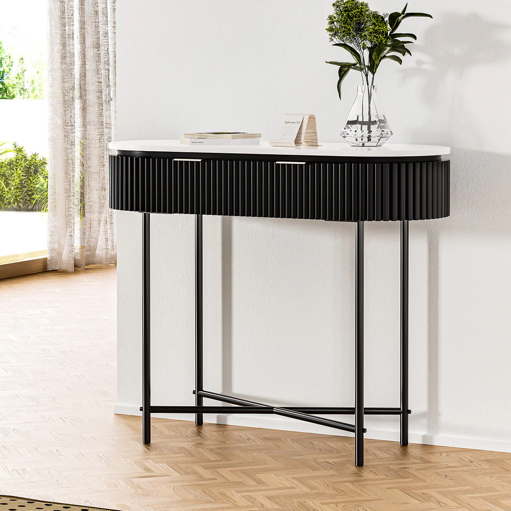 100cm Console Table 2 Drawers - Black - Nurns