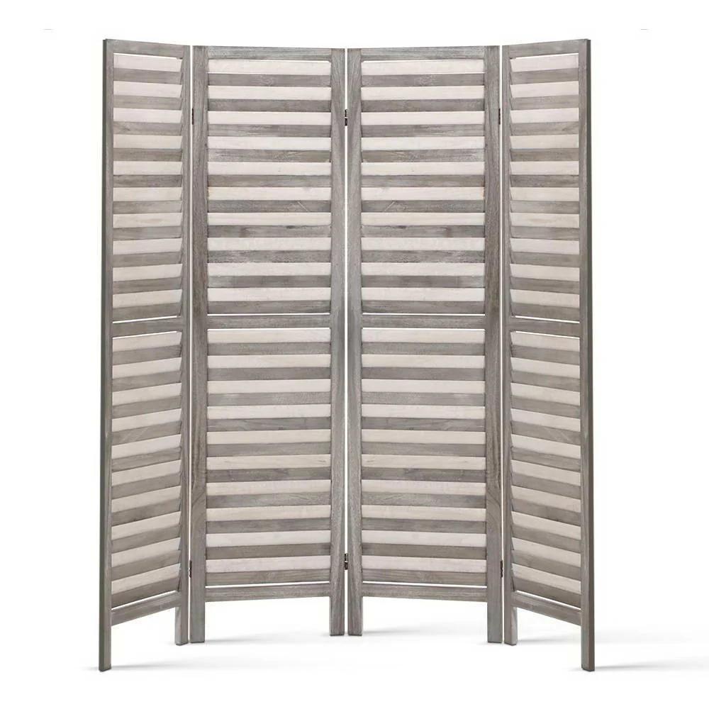 4 Panel Room Divider Screen 163x170cm Louver - Grey - Nurns