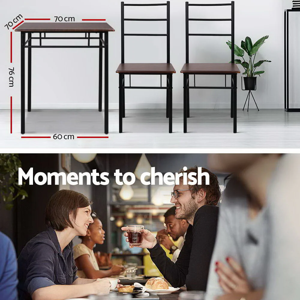 3-Piece Ivano Walnut Dining Table & Chair Set - Nurns