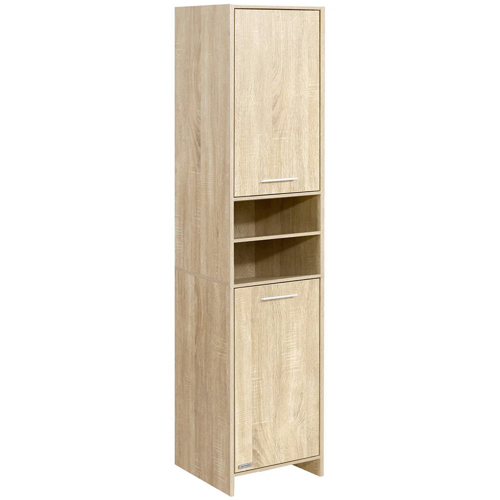185cm Bathroom Cabinet Tallboy Furniture Toilet Storage Laundry Cupboard Oak - Nurns